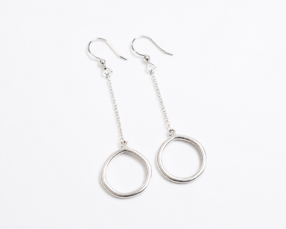 Big Cheery-O- Large Handmade Sterling Silver Circle Dangle Earrings